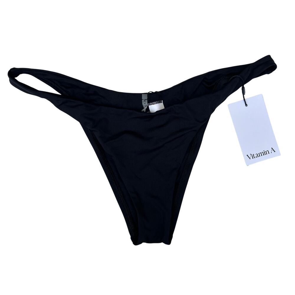 NWT Vitamin A Black Ecolux California High-leg Bikini Bottom Size 10/Large Black